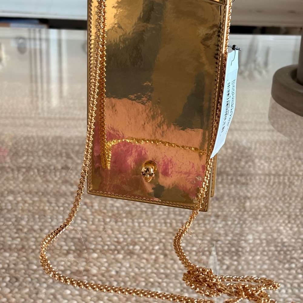 Alexander McQueen Gold Metallic Chain Strap Skull Mini Bag